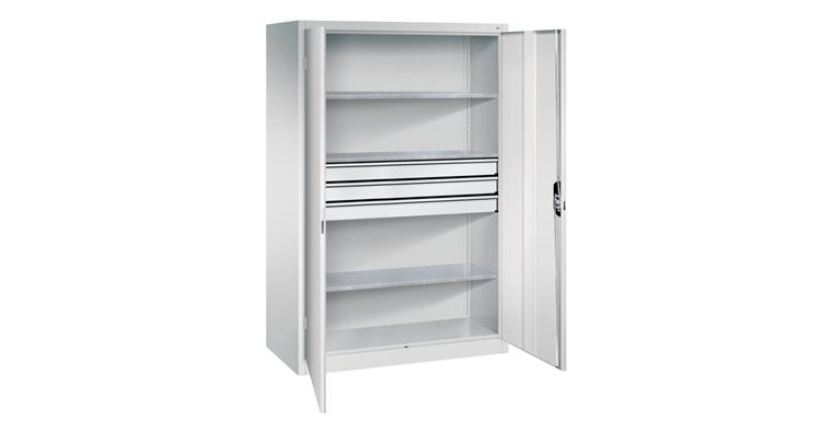 Großraum-Werkzeugschrank 1950x1200x600 RAL7035/7035 Schubladenblock mittig