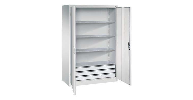 Großraum-Werkzeugschrank 1950x1200x600 RAL7035/7035 Schubladenblock unten