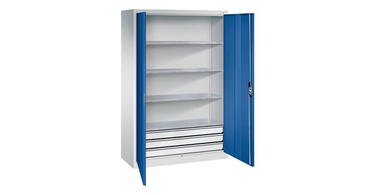 Großraum-Werkzeugschrank 1950X1200X500 RAL7035/5010 Schubladen unten
