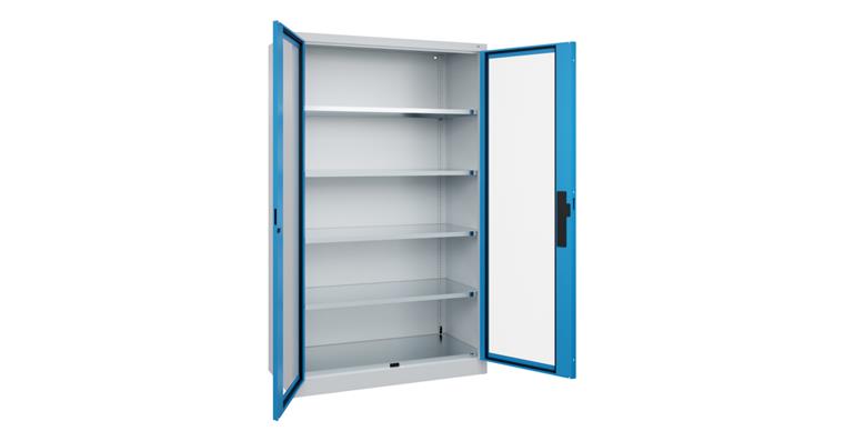 Flügeltür-Werkzeugschrank Acurado, Sichtfenstertüren, 1950x1200x500mm 7035/5012