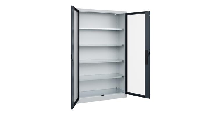 Flügeltür-Werkzeugschrank Acurado, Sichtfenstertüren, 1950x1200x400mm 7035/7016