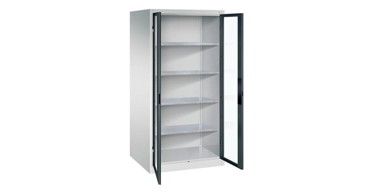 Ordnungsschrank mit Sichtfenstertüren HxBxT 1950x930x800mm 4  Böden RAL7035/7016