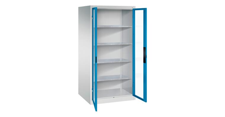 Ordnungsschrank mit Sichtfenstertüren HxBxT 1950x930x800 mm 4 Böden RAL 5012