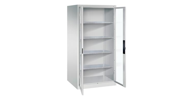Ordnungsschrank mit Sichtfenstertüren HxBxT 1950x930x800 mm 4 Böden RAL 7035