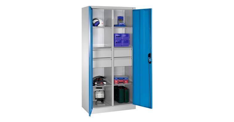Flügeltür-Werkzeugschrank 1950x930x500mm 6 Böden 4 große Schubladen RAL5012