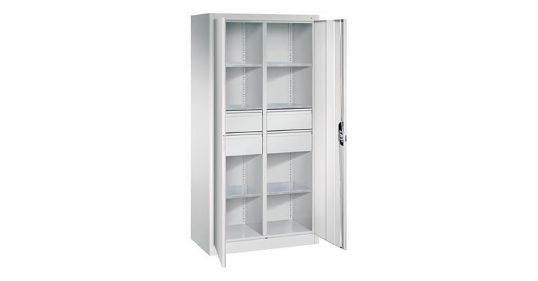 Flügeltür-Werkzeugschrank 1950x930x500mm 6 Böden 4 große Schubladen RAL7035