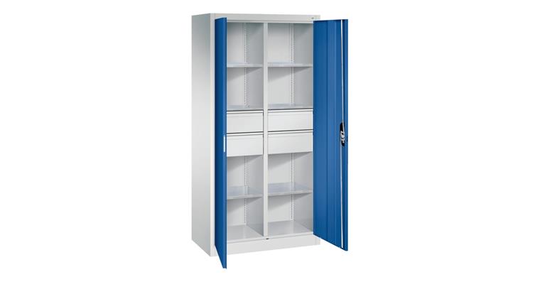 Flügeltür-Werkzeugschrank 1950X930X500 mm 6 Böden 4 große Schubladen RAL 5010
