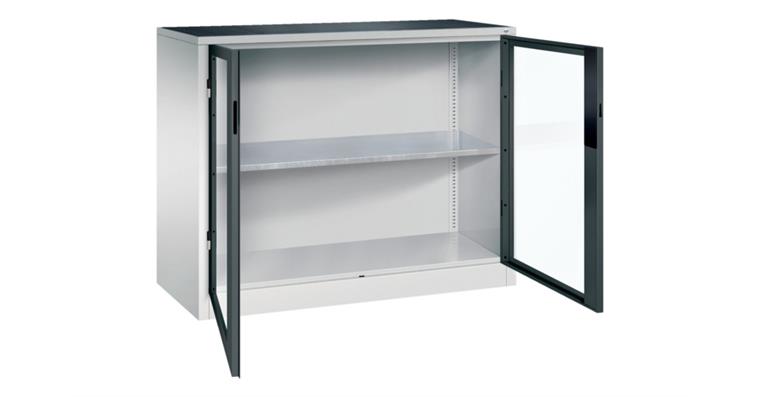 Ordnungsschrank mit Sichtfenstertüren HxBxT 1000x1200x500mm 1 Boden RAL7035/7016
