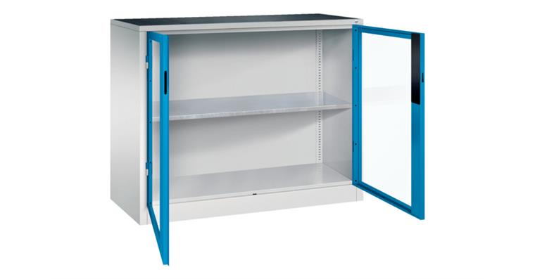 Ordnungsschrank mit Sichtfenstertüren HxBxT 1000x1200x500 mm 1 Boden RAL 5012