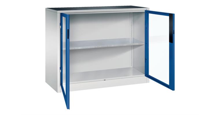 Ordnungsschrank mit Sichtfenstertüren HxBxT 1000x1200x500 mm 1 Boden RAL 5010