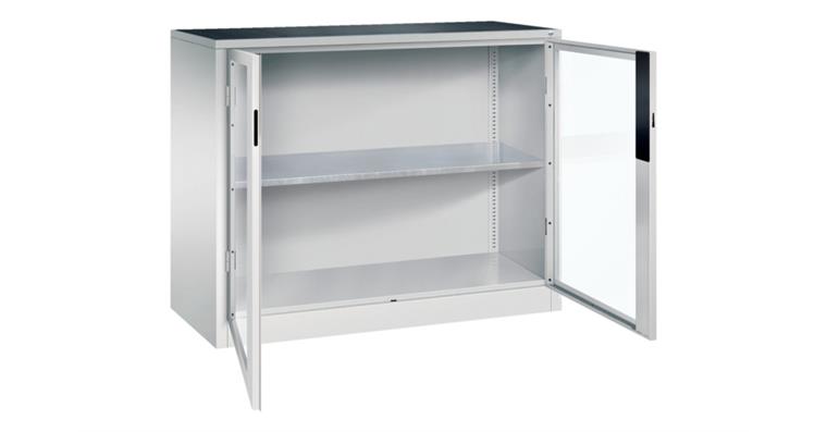 Ordnungsschrank mit Sichtfenstertüren HxBxT 1000x1200x500 mm 1 Boden RAL 7035