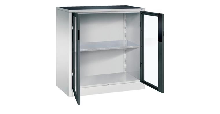Ordnungsschrank mit Sichtfenstertüren HxBxT 1000x930x500mm 1 Boden RAL7035/7016