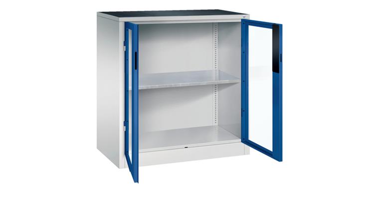 Ordnungsschrank mit Sichtfenstertüren HxBxT 1000x930x500 mm 1 Boden RAL 5010