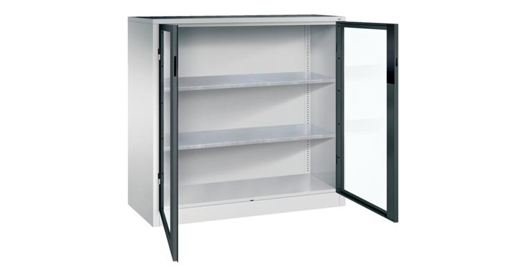 Ordnungsschrank mit Sichtfenstertüren HxBxT 1200x1200x500mm 2 Böden RAL7035/7016
