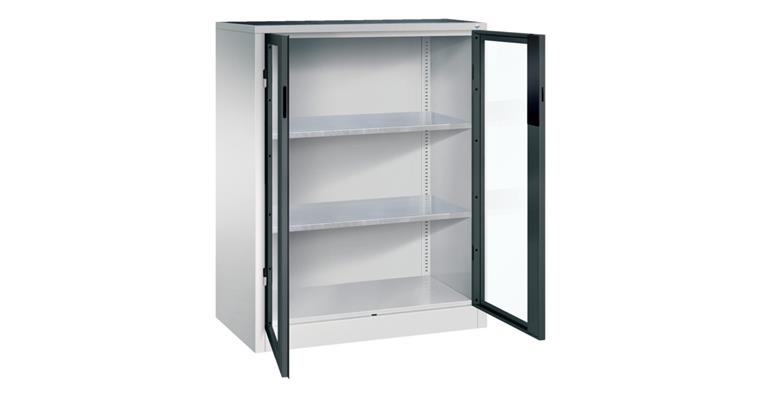 Ordnungsschrank mit Sichtfenstertüren HxBxT 1200x930x500mm 2  Böden RAL7035/7016