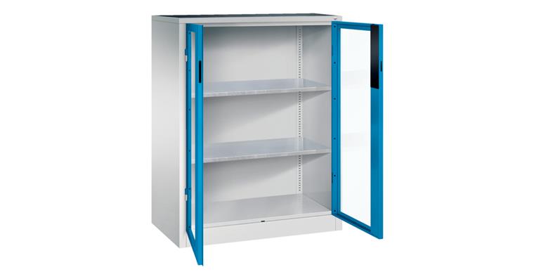 Ordnungsschrank mit Sichtfenstertüren HxBxT 1200x930x400 mm 2 Böden RAL 5012