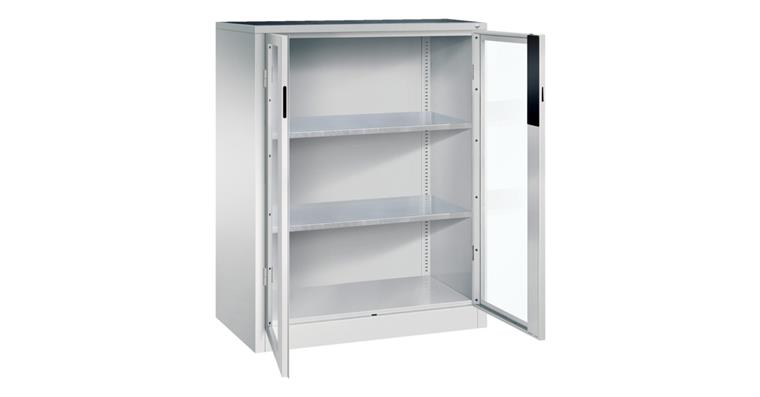 Ordnungsschrank mit Sichtfenstertüren HxBxT 1200x930x400 mm 2 Böden RAL 7035