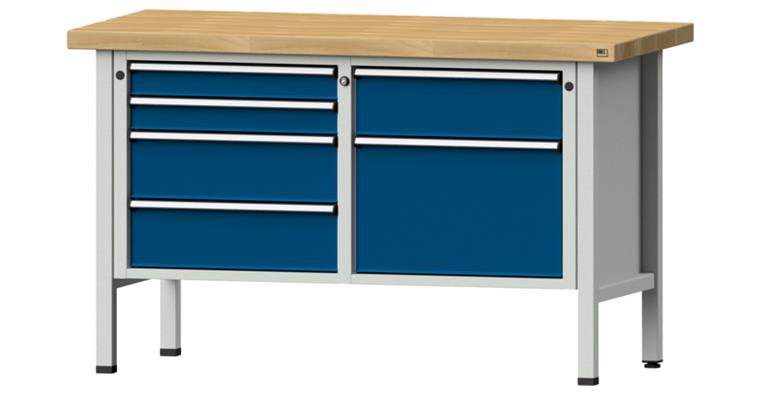 Kastenwerkbank 1500x700x900mm 6 Schubladen Buche-Massivplatte 7035/5010