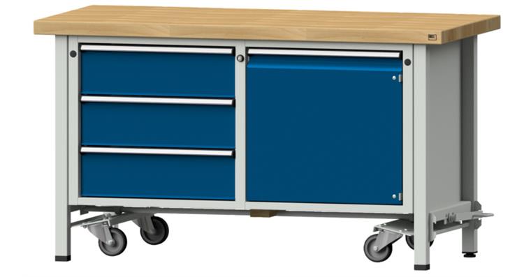 Kastenwerkbank mobil 1500x700x850mm 3x Schubladen 1x Tür BMP 7035/5010