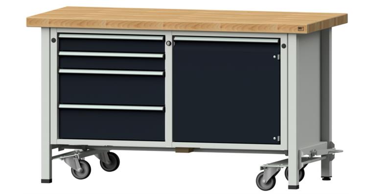 Kastenwerkbank mobil 1500x700x850mm 4x Schubladen 1x Tür BMP 7035/7016