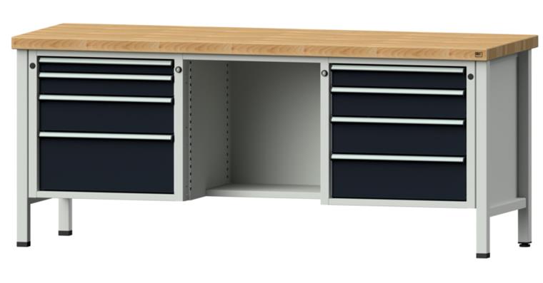 Kastenwerkbank 2000x700x850mm 8 Schubladen mit Sitzer BMP 7035/7016