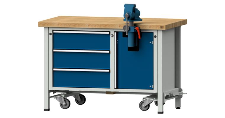 1082131203 Montagewerkbank fahrbar 3 Schubladen B1270xT700xH850 mm RAL7035/5010