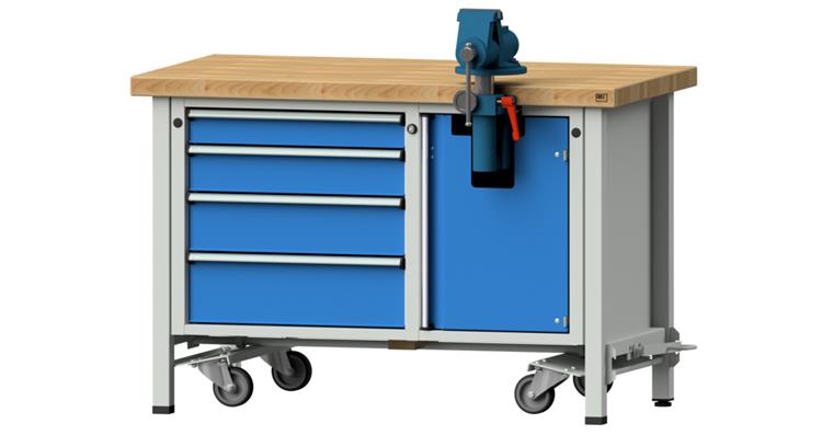 1082131104 Montagewerkbank fahrbar 4 Schubladen B1270xT700xH850 mm RAL7035/5012