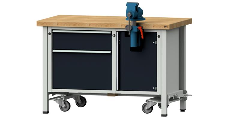 1082131302 Montagewerkbank fahrbar 2 Schubladen B1270xT700xH850 mm RAL7035/7016