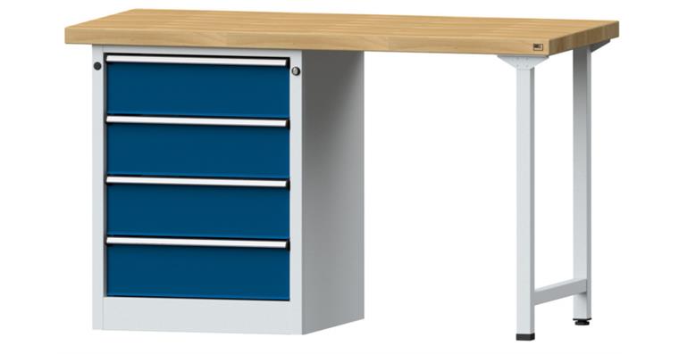 KOMBIWERKBANK Buche-Massivplatte 4 Schubladen 1500X700x900 MM RAL 7035/5010