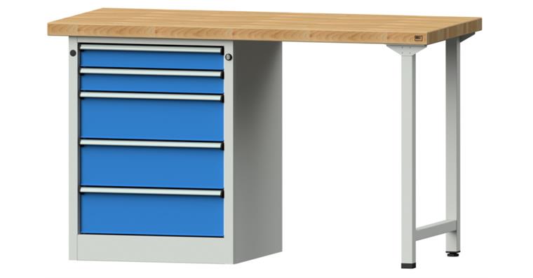 1082078176 KOMBIWERKBANK Buche-Massivplatte 5 Schubladen 1500X700x900 MM RAL 7035/5012