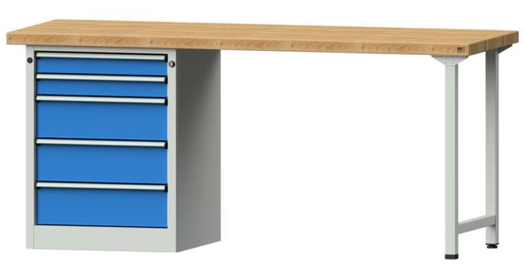 1082078177 KOMBIWERKBANK Buche-Massivplatte 5 Schubladen 2000X700x900 MM RAL 7035/5012