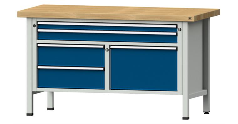 Kastenwerkbank 1500x700x850mm 3-teilig 5 Schubladen Buche-Massivplatte 7035/5010