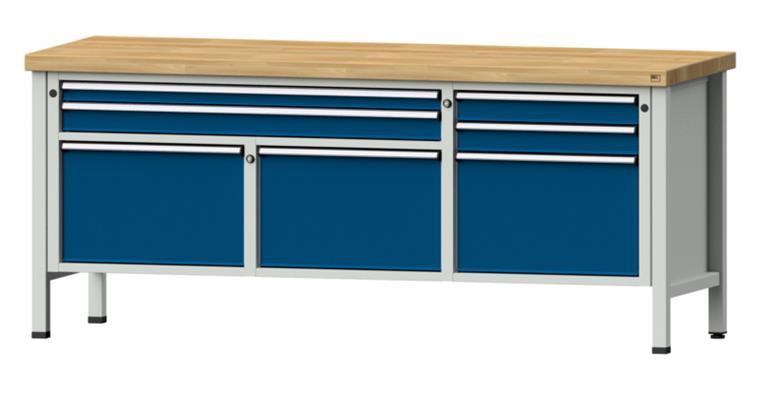 Kastenwerkbank 2000x700x850mm 7 Schubladen 4-teilig Buche-Massivplatte 7035/5010