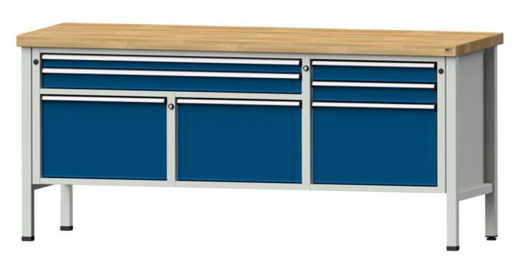 Kastenwerkbank 2000x700x900mm 7 Schubladen 4-teilig Buche-Massivplatte 7035/5010