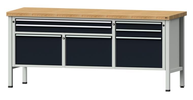 Kastenwerkbank 2000x700x900mm 7 Schubladen 4-teilig Buche-Massivplatte 7035/7016
