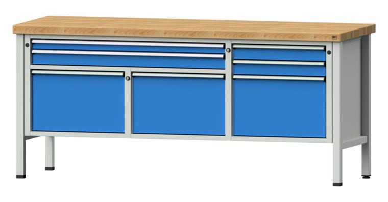 Kastenwerkbank 2000x700x900mm 7 Schubladen 4-teilig Buche-Massivplatte 7035/5012