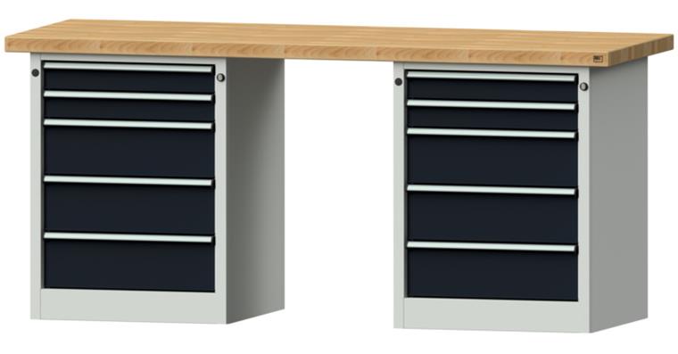Kastenwerkbank 2000x700x900mm 10 Schubladen Buche-Massivplatte 7035/7016