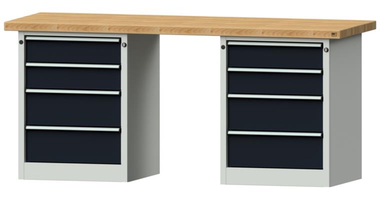 1082090602 Kastenwerkbank 2000x700x900mm 8 Schubladen Buche-Massivplatte 7035/7016