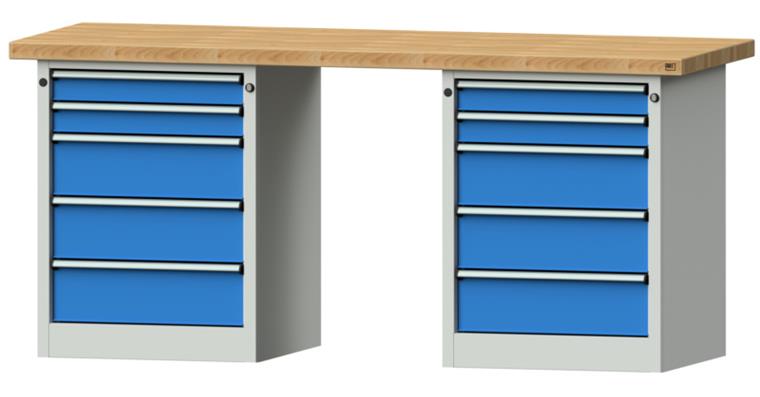 1082091102 Kastenwerkbank 2000x700x900mm 10 Schubladen Buche-Massivplatte 7035/5012