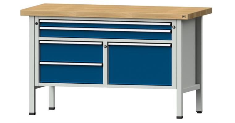Kastenwerkbank 1500x700x900mm 3-teilig 5 Schubladen Buche-Massivplatte 7035/5010