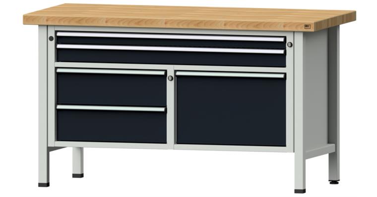 Kastenwerkbank 1500x700x850mm 3-teilig 5 Schubladen Buche-Massivplatte 7035/7016