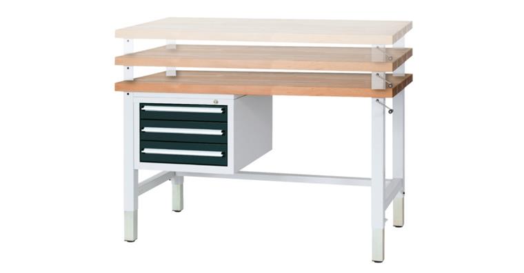 Werkbank H740-1040xB2000xT700 mm Höhenverstellung mechanisch 3x Schublade