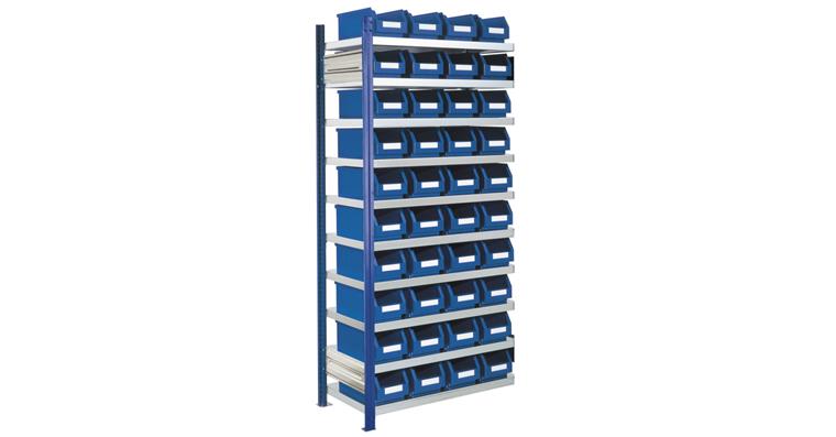 Storage rack 1000x400 H=2000 add-on bay 10 shelves 40 easy-view storage bins