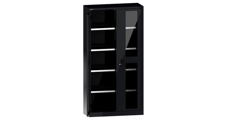 Flügeltürschrank mit Sichtfenster-Türen BxTxH 1000x400x1950mm 4Fachböden RAL7016