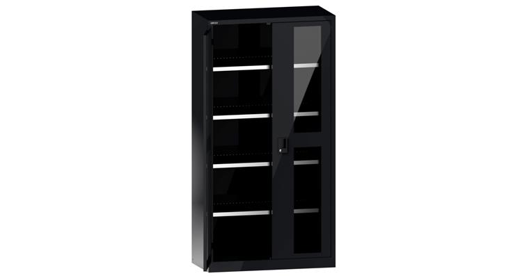 Flügeltürschrank mit Sichtfenster-Türen BxTxH 1000x500x1950mm 4Fachböden RAL7016