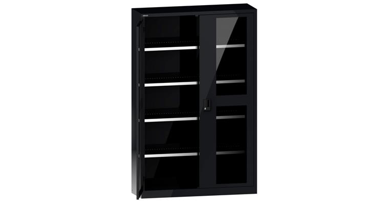 Flügeltürschrank mit Sichtfenster-Türen BxTxH 1250x400x1950mm 4Fachböden RAL7016