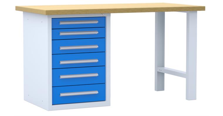 1082003244 Combination workbench W1500xD750x840 mm 6 drawers RAL7035/5012