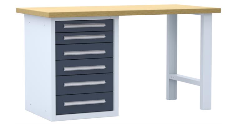 Combination workbench W1500xD750x840 mm 6 drawers RAL7035/7016