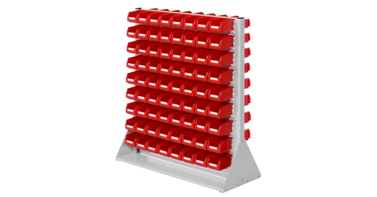 Stellwand 1100x1000x430mm doppelseitig mit Sichtlagerkästen 144xGr7