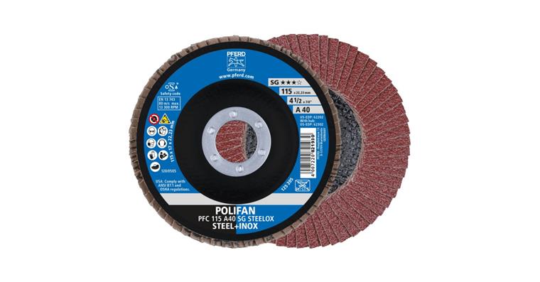 1001429374 Fächerschleifscheibe POLIFAN SG STEELOX konisch PFC 115x22,23 mm A40